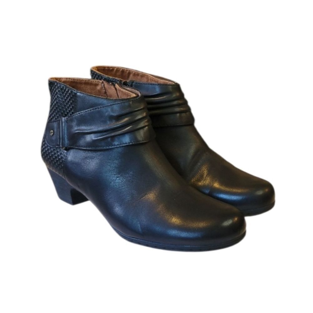 Rockport Brynn Black Leather Ruched Ankle Booties Size 7